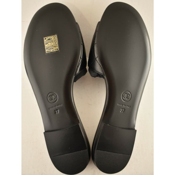Chanel REV Black Turnlock Quilted Gold CC Logo Mules Slide Sandal Flop Flat 37 - Picture 12 of 12